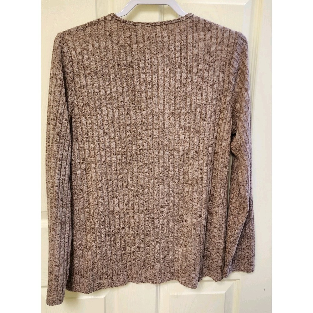 Women Brown Knitted Top With Lace Floral Design Size Large - Picture 2 of 4